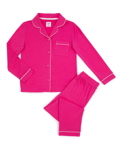 Kids' Pink Modal Button Up Long Pyjama Set